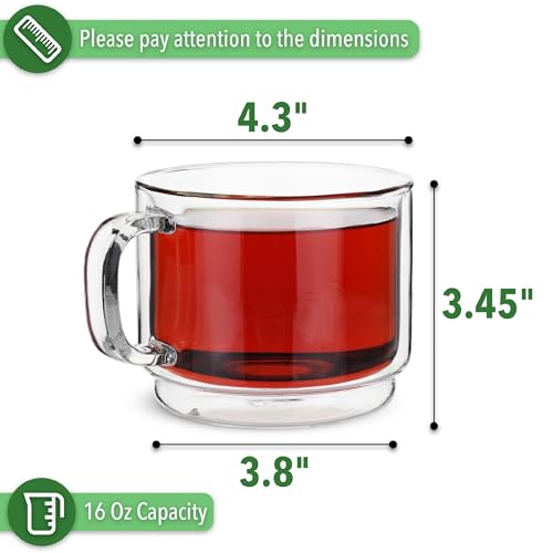 BTaT Double Walled Stackable Glass Coffee Mugs (4 Count)