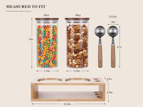 KKC HOME ACCNETS Glass Canister Set with Bamboo Rack & Scoops (2 Count)