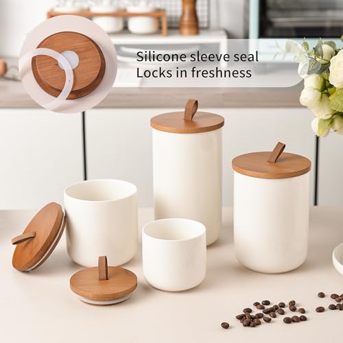 White Ceramic Canister Set with Bamboo Lids (4 Count)