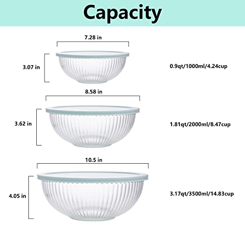Glass Mixing Bowls with Lids Set of 3 (6 Count)