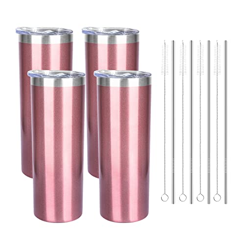 20 oz Skinny Tumblers with Lid and Straw (4 Count)