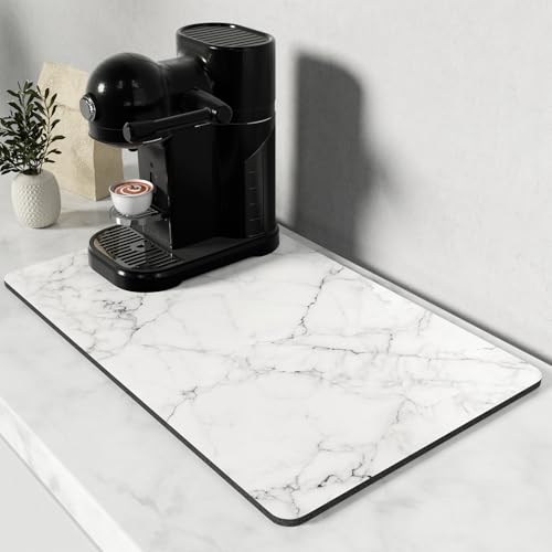 Coffee Mat 12" x 19" Cute Marble Style Coffee Bar Mats for Espresso Machine Station Accessories and Organizer