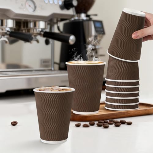 500 Pack 12 oz Insulated Disposable Paper Coffee Cups Brown (500 Count)