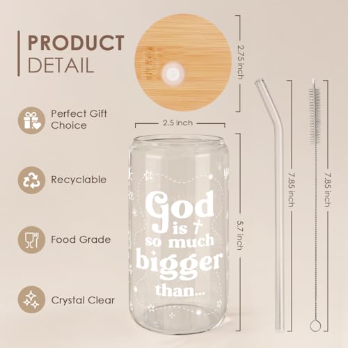 Christian Inspiration16oz Can Glass Tumbler with Bamboo Lid & Straw