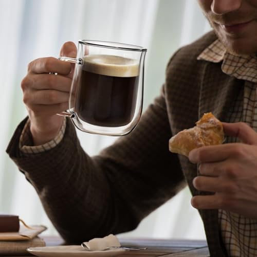 Double Walled Glass Coffee Mugs 12 oz (4 Count)