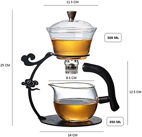 RORA Lazy Kungfu Glass Tea Set Semi Automatic Drip Rotating with Infuser Glass Teapot Set (6 cups)