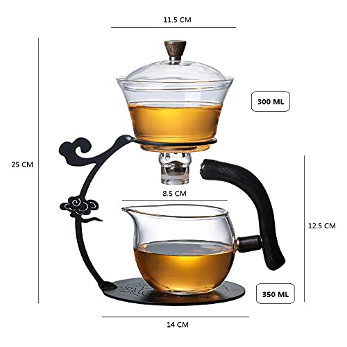 Glass Teapot Set Semi Automatic Drip Rotating with Infuser Lazy Kungfu Tea pot Set