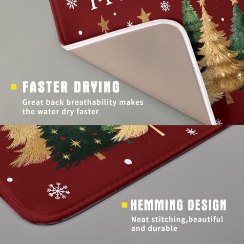 Xmas Tree Red Dish Drying Mat for Kitchen Counter