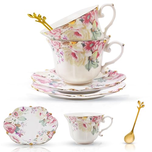 Country Roses Bone China Tea Cup and Saucer Set (6 Count)