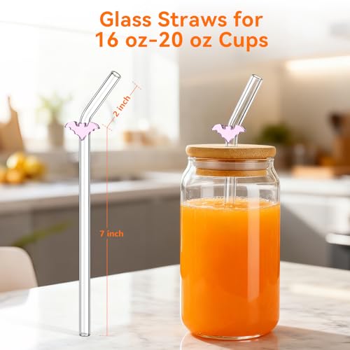 8 Pack Multicolor Bat Borosilicate Glass Straws with Charms (8 Count)