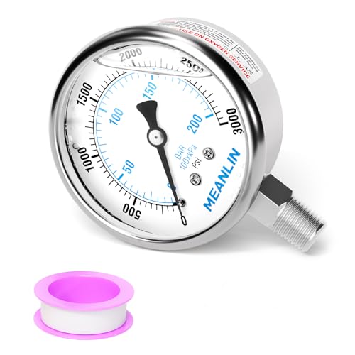 0~3000Psi Liquid Filled Pressure Gauge Stainless Steel with 316 Stainless Steel Joint 1