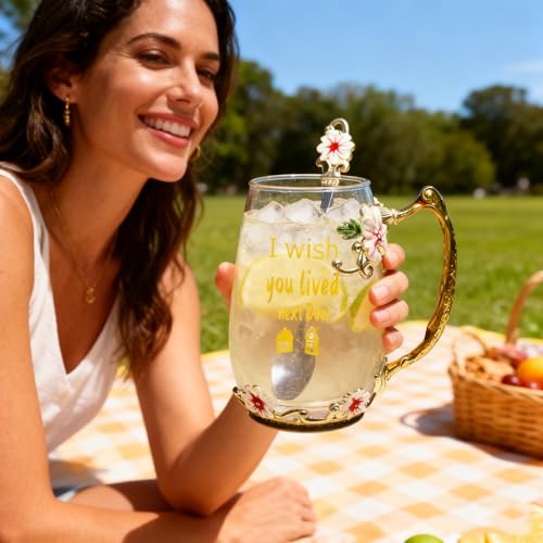 Unique Printing Glass Cup Flower Design Tea Cup Coffee Cup Ideal Christmas Gift for Friends Colleague BFF Her Women Neighbor