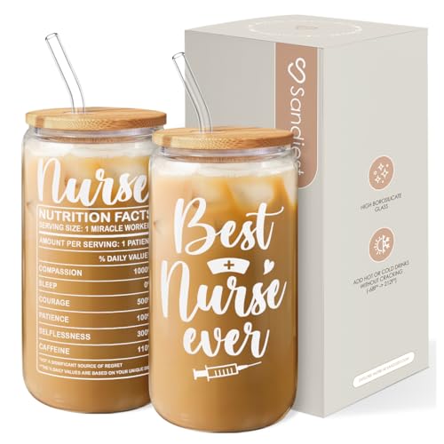 Nurse Cup 16 Oz Glass Can with Bamboo Lid and Straw