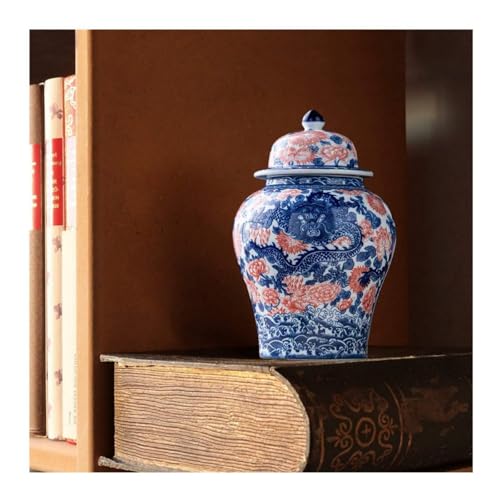 8 inches dragon Ginger Jar with Lid red blue Decorative Ceramic