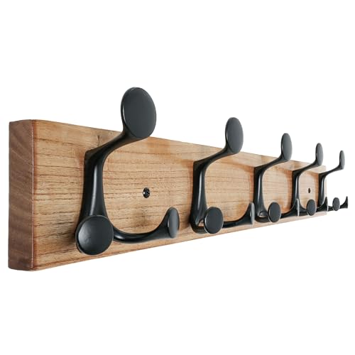 24 Inch Wood Coat Rack Wall Mount with 5 Triple Hooks