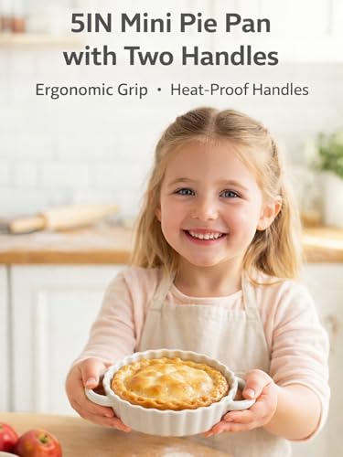 5in Ceramic Mini Pie Pan Set of 6 with Handles for Pie Quiche Tart. Easy to grip (6 Count)