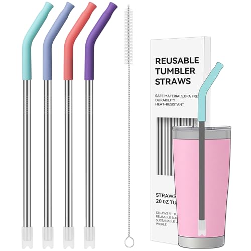 20 oz Straight Metal Straws with Silicone Tip for 20 oz Tumbler