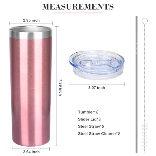 20 oz Skinny Tumblers with Lid and Straw (8 Count)