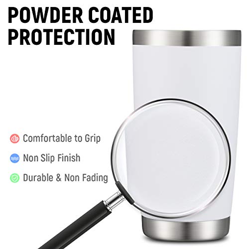 20oz White Tumbler Double Wall Vacuum Insulated Travel Mug Stainless Steel Coffee Mug with Lid and Straw Durable Powder Coated Insulated Coffee Cup for Cold & Hot Drinks (12 Count)