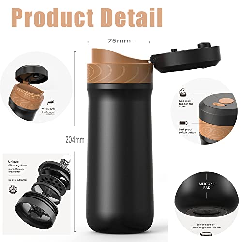 Classic Portable French Press Coffee Mug 12 oz with Carry Loop