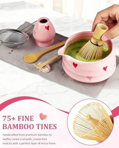 Pink Matcha Whisk Set with Matcha Bowl