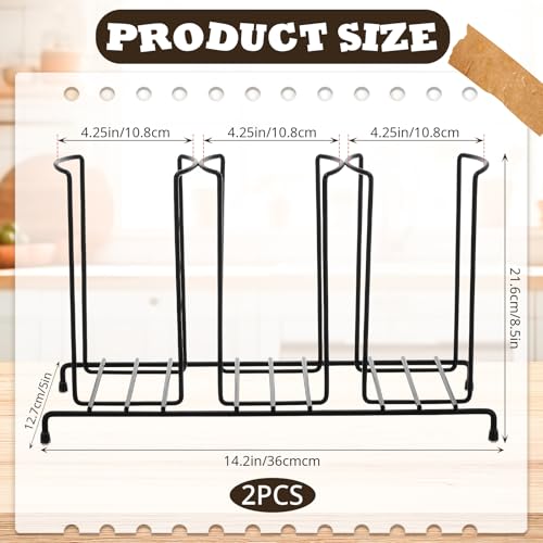 2 Pcs 3 Section Coffee Cup Organizers 14.2 x 8.5 x 5 Inch Wire Rack Coffee Cup and Lid Holder Black Iron Lid Dispenser Countertops Station Organizer for Kitchen Storage Essentials (2 Count)