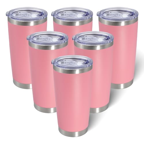 20oz Tumbler with Lid Stainless Steel Tumblers Insulated Mug Pink 6P (6 Count)