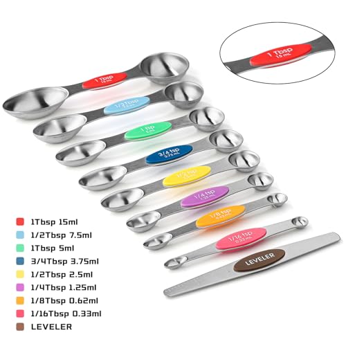 Magnetic Measuring Cups and Spoons Set of 17 Stainless Steel Measuring Cups & Double Sided Magnetic Measuring Spoons with 1 Leveler for Dry and Liquid Ingredients (17 Count)