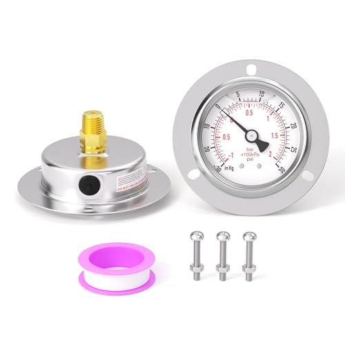 30inHG 30PSI Panel Mount Front Flanged Glycerin Filled Pressure Gauge