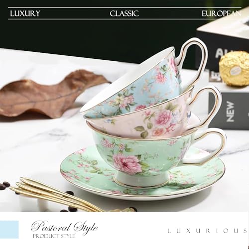 floral porcelain coffee cups set for 6 people