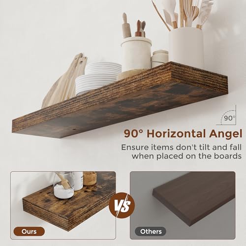 48 Inch Floating Shelves for Wall 8 Inch Deep Rustic Brown Shelves Set of 2 (2 Count)