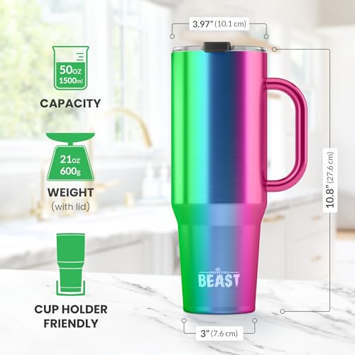 Beast 50 oz Tumbler with Handle Stainless Steel Vacuum Insulated Coffee Ice Cup Double Wall Travel Flask