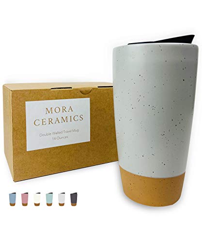 Double Wall Ceramic Coffee Travel Mug with Lid