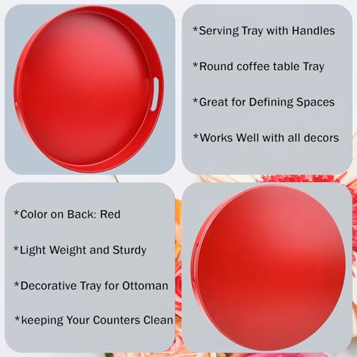 Round Red Decorative Serving Tray with Handles
