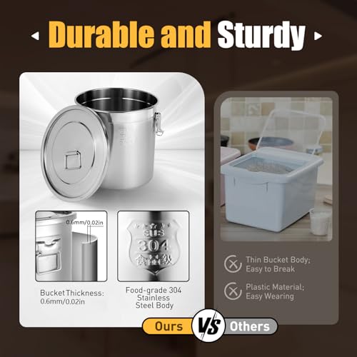 304 Stainless Steel Container 33L Airtight Food Storage Container with Lids & Locking Clips Stainless Steel Bucket for Kitchen