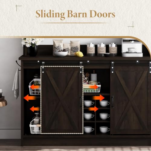 47" Farmhouse Coffee Bar Cabinet with Storage Hutch