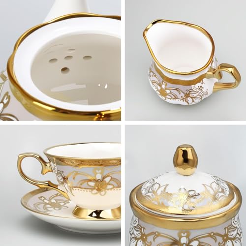 21 Pieces Royal Floral Porcelain Tea Set with Sugar Bowl Creamer