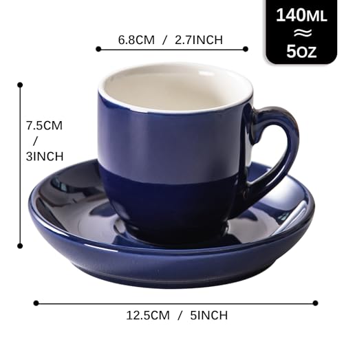 5oz Espresso Cups with Saucers Set (6 Count)