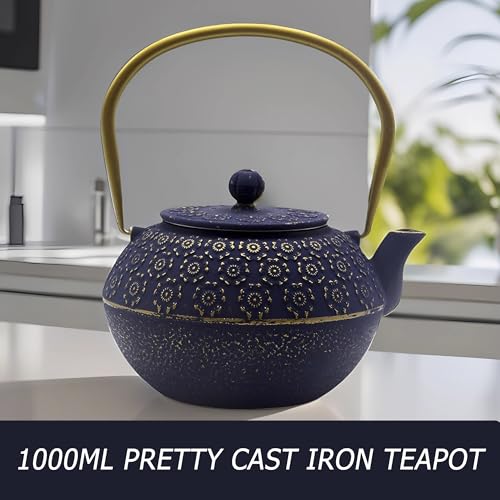 33.8oz Small Cast Iron Tea Kettle for Stovetop