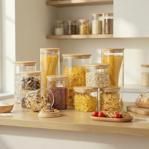 57 oz Square Glass Food Storage Containers with Airtight Bamboo Lids (3 Count)