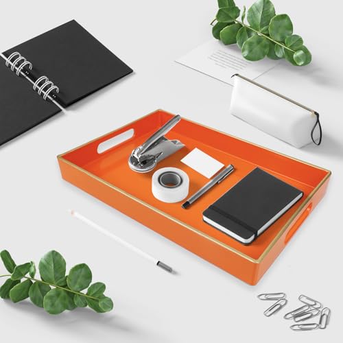 Orange Bathroom Vanity Tray with Handles for Dresser Tops