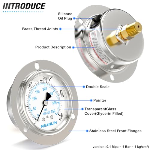 0~5000Psi Liquid Filled Pressure Gauge Front Flange Panel Mount
