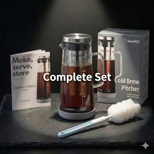 Sleek 1.0L 34oz Glass Cold Brew Coffee Maker Pitcher