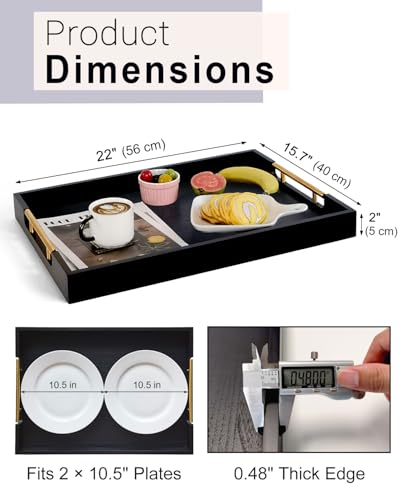 22 Inches Wooden Serving Tray with Handles