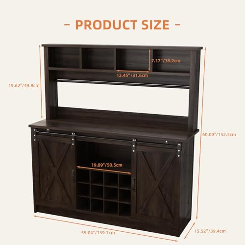 55” Farmhouse Coffee Bar with 4 Tier Storage Hutch