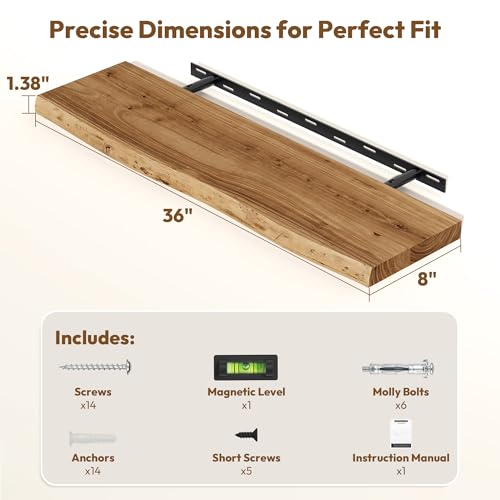 Wood Floating Shelves Live Edge 36” Set of 2 (2 Count)