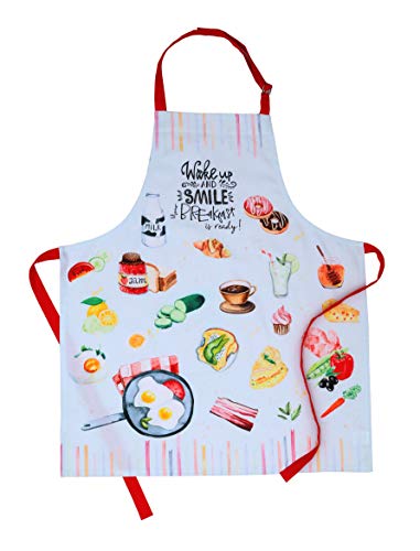 Aprons for Women Cotton Washable Breakfast Apron 27.5 x 33 Inches Adjustable Strap & Waist Ties for Baking Cooking Gardening Spring Apron