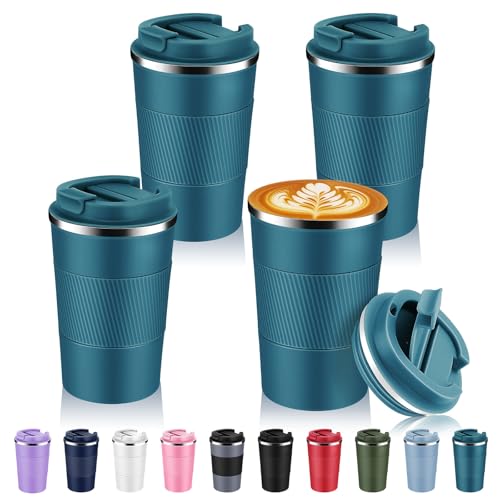 13 oz Stainless Steel Insulated Travel Coffee Mug with Fip Lid Bulk 4 Pack (4 Count)