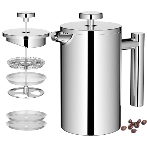 21 oz Stainless Steel French Press 600ML Coffee Press with 3 Level Filtration System
