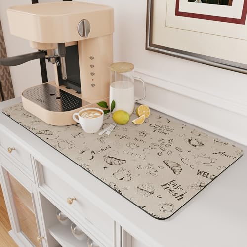 Coffee Mat Hide Stain Rubber Backed Absorbent Dish Drying Mat for Kitchen Counter